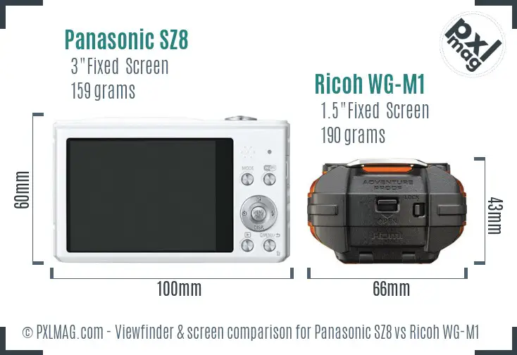 Panasonic SZ8 vs Ricoh WG-M1 Screen and Viewfinder comparison