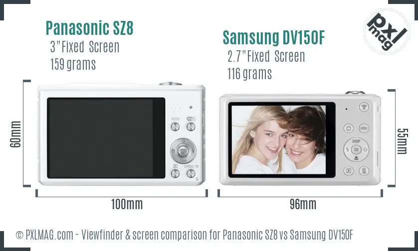 Panasonic SZ8 vs Samsung DV150F Screen and Viewfinder comparison Panasonic SZ8 vs Samsung DV150F Screen and Viewfinder comparison