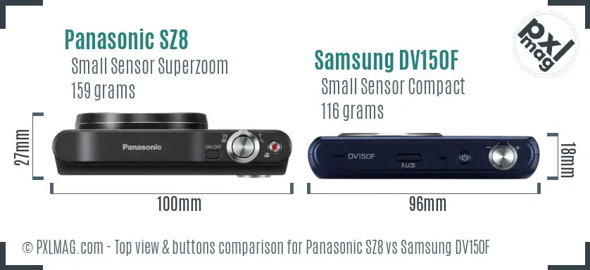 Panasonic SZ8 vs Samsung DV150F top view buttons comparison Panasonic SZ8 vs Samsung DV150F top view buttons comparison