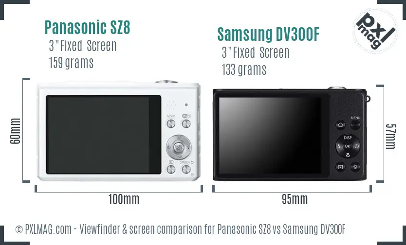 Panasonic SZ8 vs Samsung DV300F Screen and Viewfinder comparison