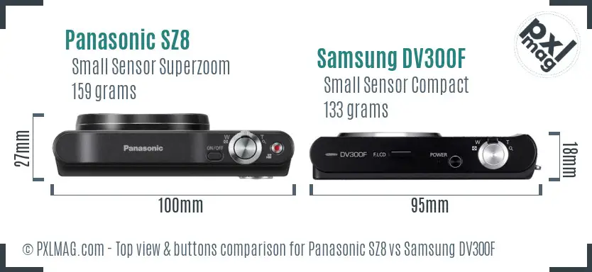 Panasonic SZ8 vs Samsung DV300F top view buttons comparison