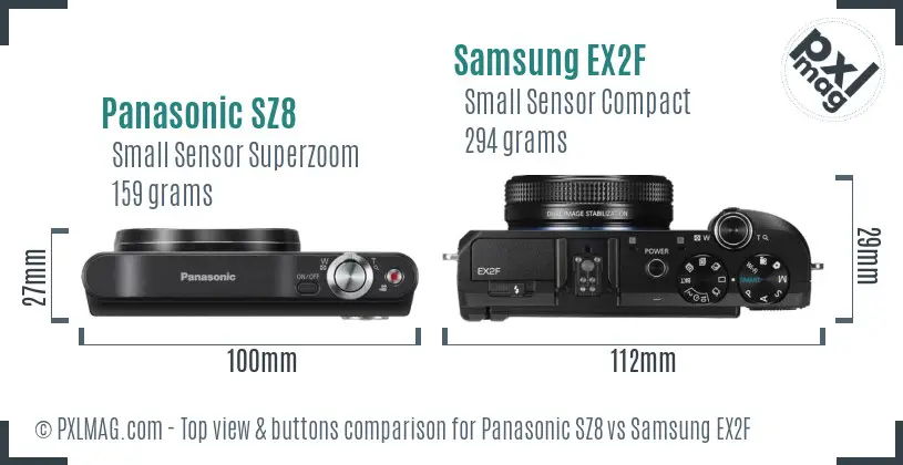Panasonic SZ8 vs Samsung EX2F top view buttons comparison