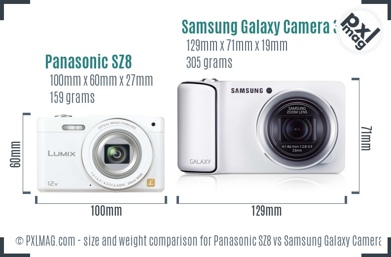 Panasonic SZ8 vs Samsung Galaxy Camera 3G size comparison