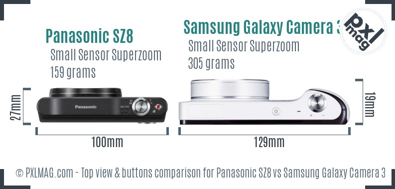 Panasonic SZ8 vs Samsung Galaxy Camera 3G top view buttons comparison