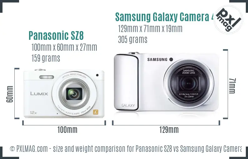 Panasonic SZ8 vs Samsung Galaxy Camera 4G size comparison