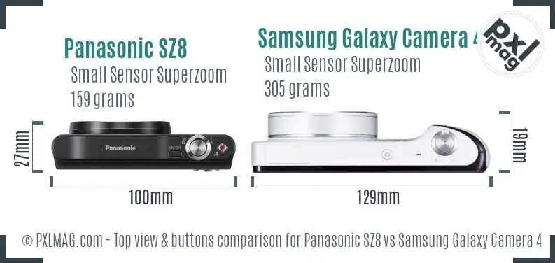 Panasonic SZ8 vs Samsung Galaxy Camera 4G top view buttons comparison