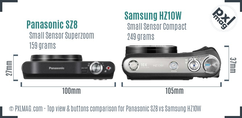 Panasonic SZ8 vs Samsung HZ10W top view buttons comparison