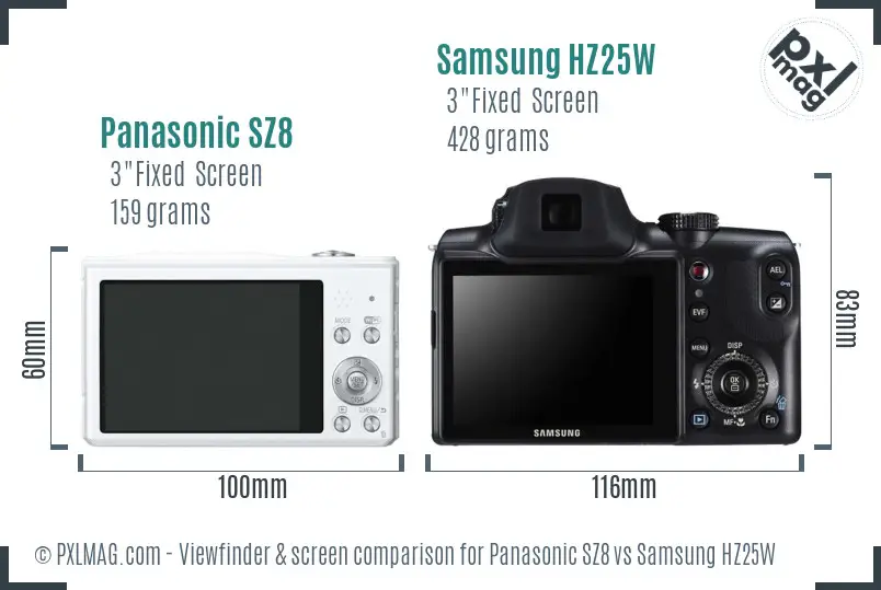 Panasonic SZ8 vs Samsung HZ25W Screen and Viewfinder comparison Panasonic SZ8 vs Samsung HZ25W Screen and Viewfinder comparison