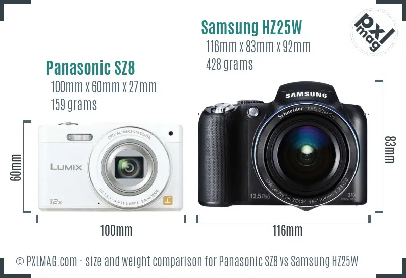 Panasonic SZ8 vs Samsung HZ25W size comparison Panasonic SZ8 vs Samsung HZ25W size comparison