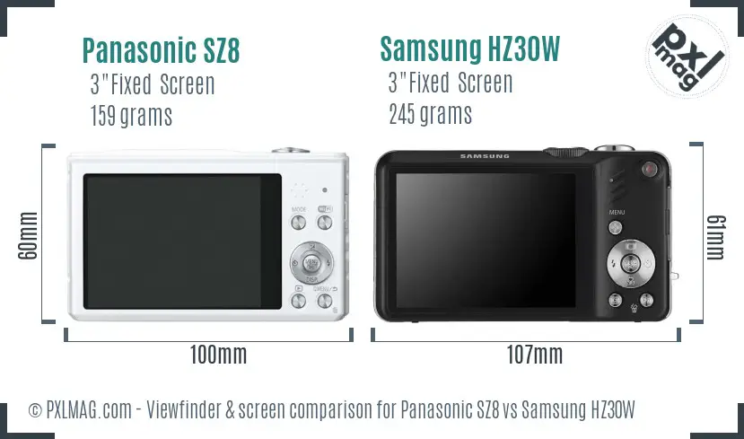 Panasonic SZ8 vs Samsung HZ30W Screen and Viewfinder comparison Panasonic SZ8 vs Samsung HZ30W Screen and Viewfinder comparison