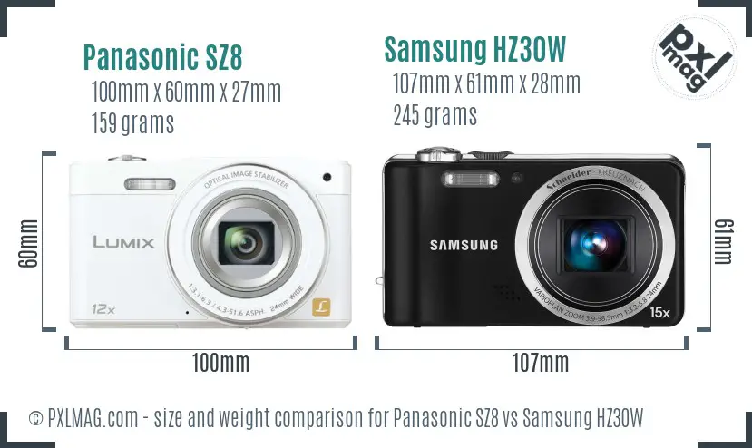 Panasonic SZ8 vs Samsung HZ30W size comparison Panasonic SZ8 vs Samsung HZ30W size comparison