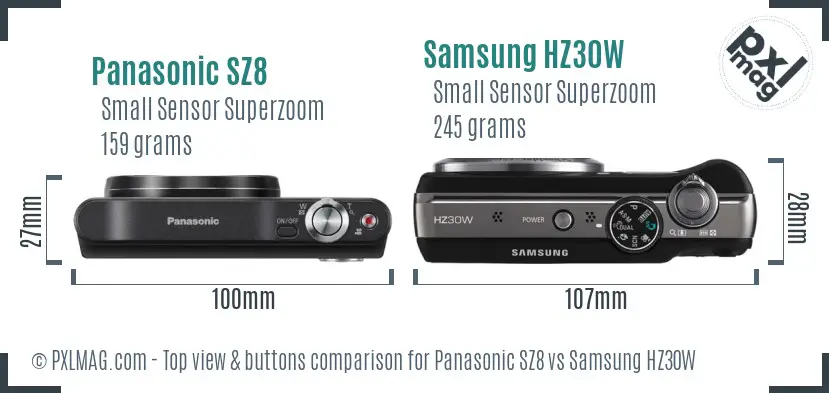 Panasonic SZ8 vs Samsung HZ30W top view buttons comparison Panasonic SZ8 vs Samsung HZ30W top view buttons comparison