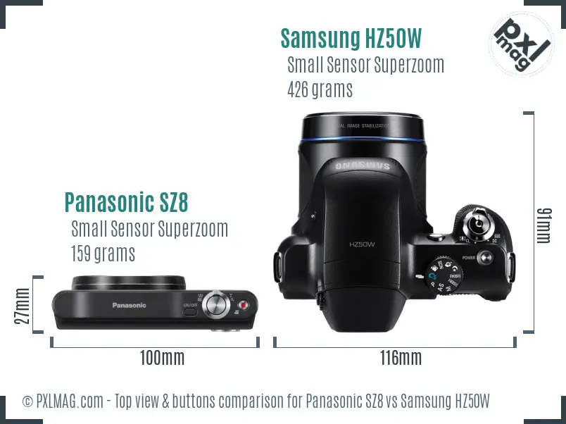 Panasonic SZ8 vs Samsung HZ50W top view buttons comparison