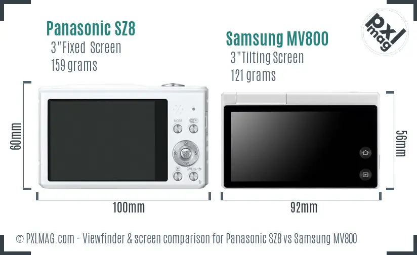 Panasonic SZ8 vs Samsung MV800 Screen and Viewfinder comparison Panasonic SZ8 vs Samsung MV800 Screen and Viewfinder comparison