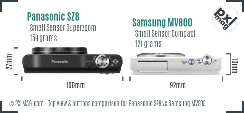 Panasonic SZ8 vs Samsung MV800 top view buttons comparison Panasonic SZ8 vs Samsung MV800 top view buttons comparison