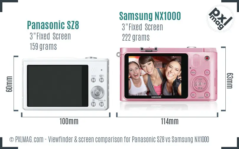 Panasonic SZ8 vs Samsung NX1000 Screen and Viewfinder comparison