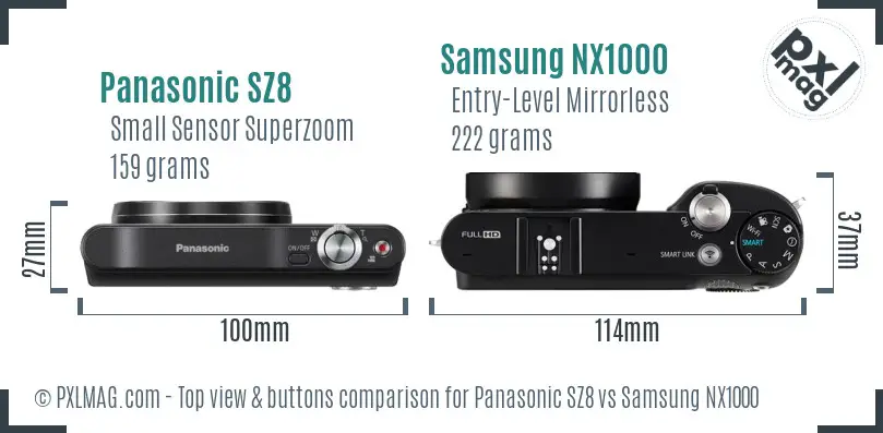 Panasonic SZ8 vs Samsung NX1000 top view buttons comparison