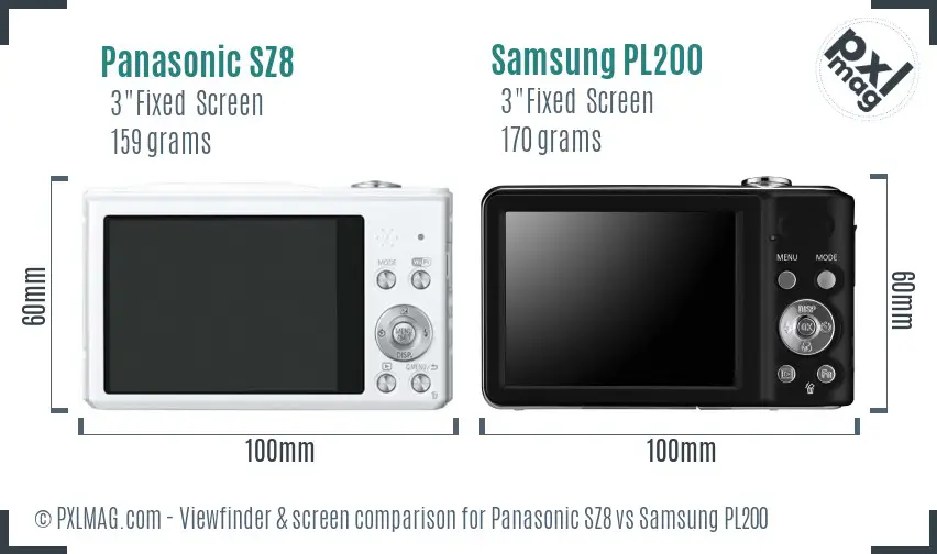 Panasonic SZ8 vs Samsung PL200 Screen and Viewfinder comparison