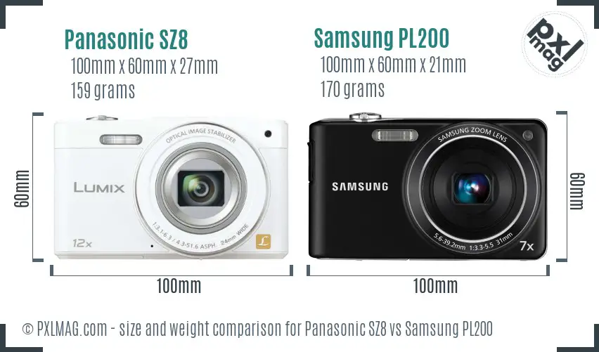 Panasonic SZ8 vs Samsung PL200 size comparison