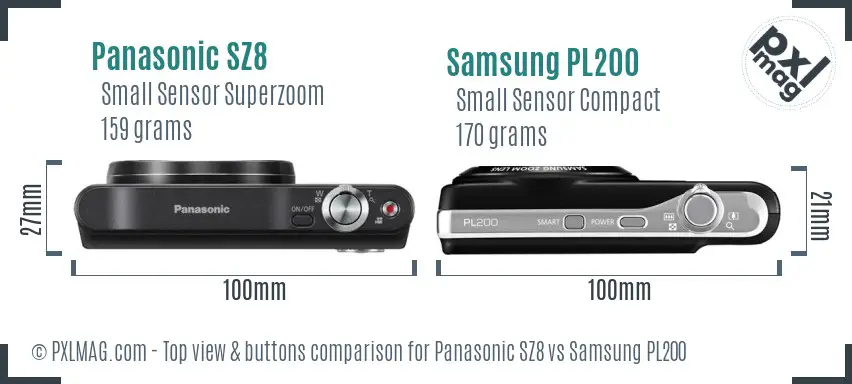 Panasonic SZ8 vs Samsung PL200 top view buttons comparison