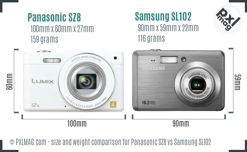 Panasonic SZ8 vs Samsung SL102 size comparison
