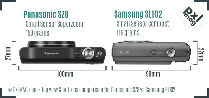 Panasonic SZ8 vs Samsung SL102 top view buttons comparison