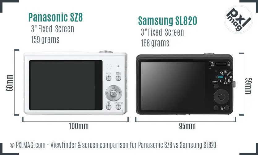 Panasonic SZ8 vs Samsung SL820 Screen and Viewfinder comparison