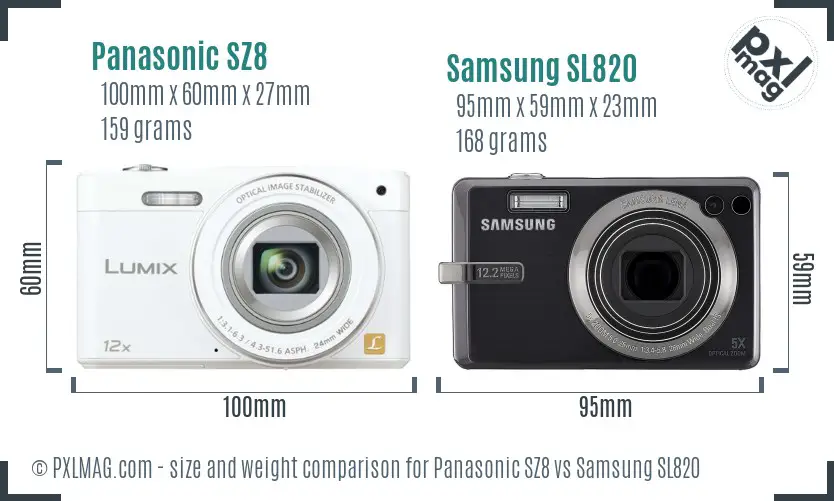 Panasonic SZ8 vs Samsung SL820 size comparison