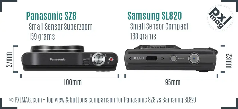 Panasonic SZ8 vs Samsung SL820 top view buttons comparison