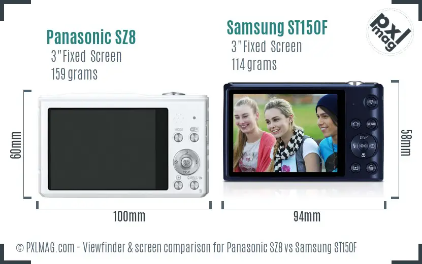 Panasonic SZ8 vs Samsung ST150F Screen and Viewfinder comparison