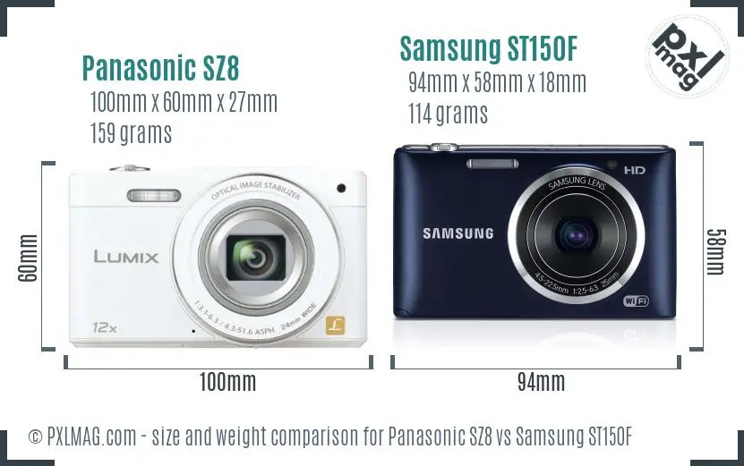 Panasonic SZ8 vs Samsung ST150F size comparison