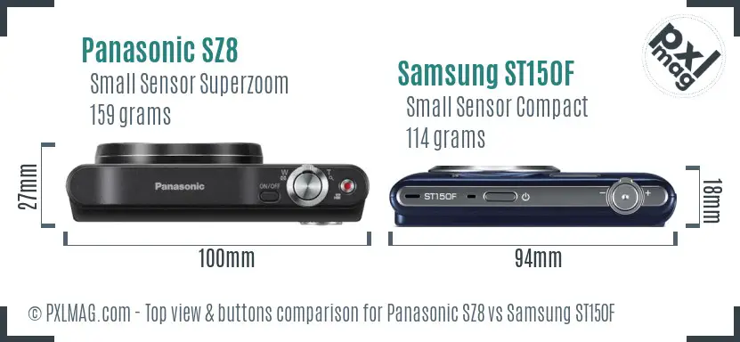 Panasonic SZ8 vs Samsung ST150F top view buttons comparison
