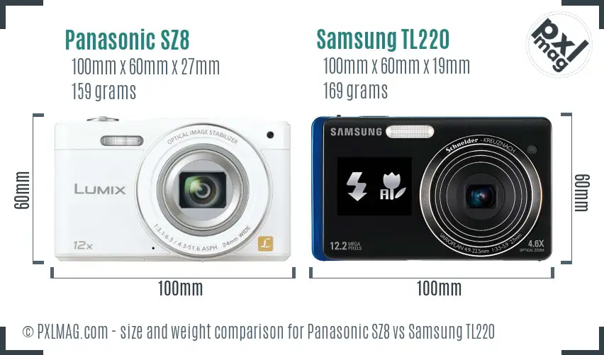 Panasonic SZ8 vs Samsung TL220 size comparison