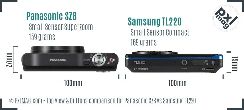 Panasonic SZ8 vs Samsung TL220 top view buttons comparison