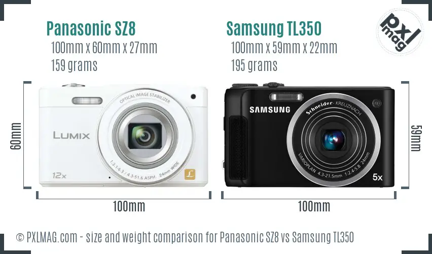 Panasonic SZ8 vs Samsung TL350 size comparison