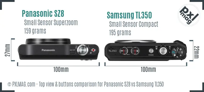 Panasonic SZ8 vs Samsung TL350 top view buttons comparison