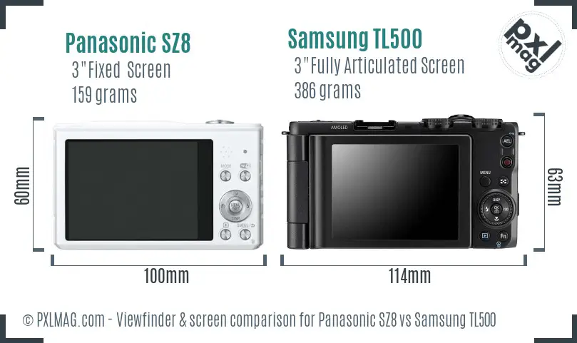 Panasonic SZ8 vs Samsung TL500 Screen and Viewfinder comparison