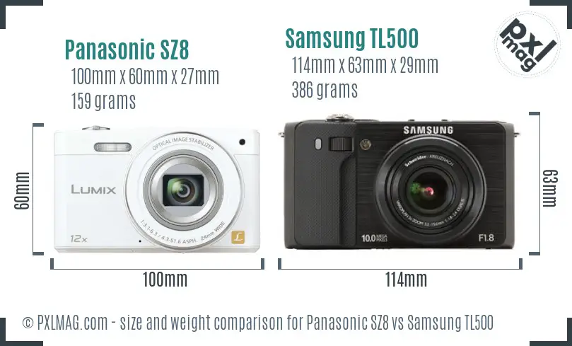 Panasonic SZ8 vs Samsung TL500 size comparison