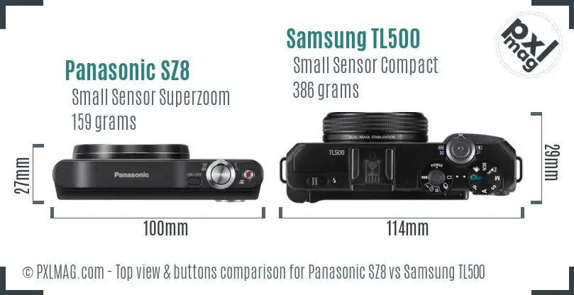 Panasonic SZ8 vs Samsung TL500 top view buttons comparison
