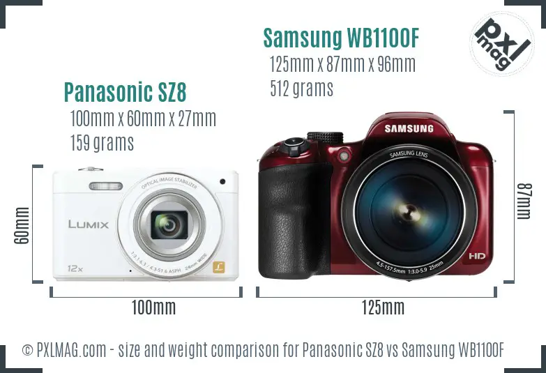 Panasonic SZ8 vs Samsung WB1100F size comparison Panasonic SZ8 vs Samsung WB1100F size comparison