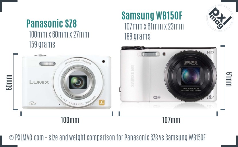 Panasonic SZ8 vs Samsung WB150F size comparison Panasonic SZ8 vs Samsung WB150F size comparison