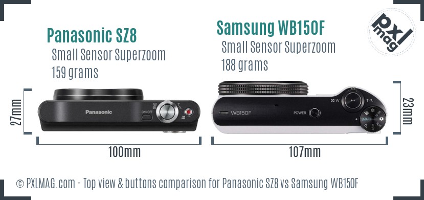 Panasonic SZ8 vs Samsung WB150F top view buttons comparison