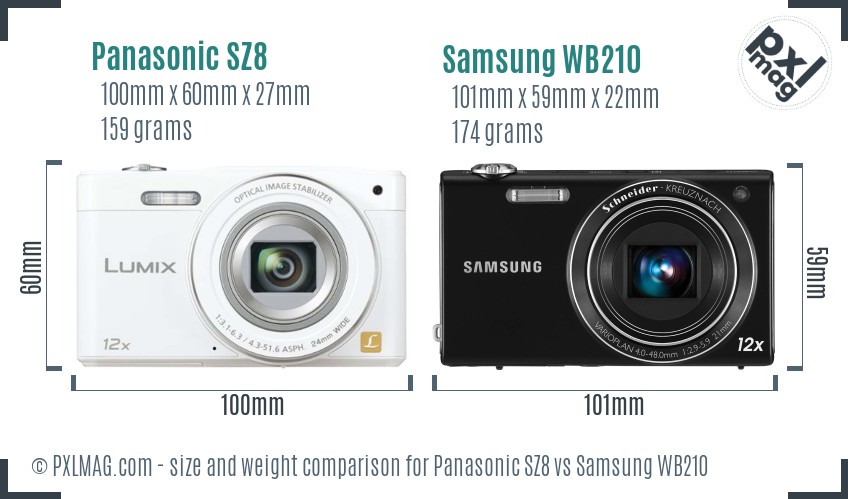 Panasonic SZ8 vs Samsung WB210 size comparison Panasonic SZ8 vs Samsung WB210 size comparison