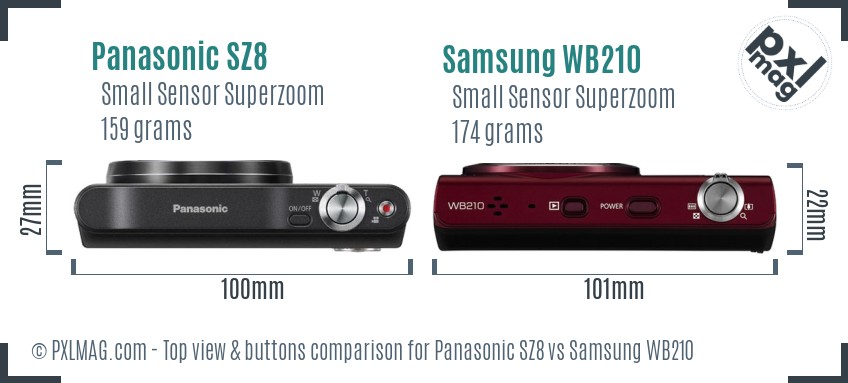 Panasonic SZ8 vs Samsung WB210 top view buttons comparison