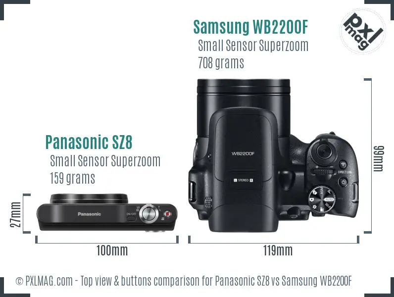 Panasonic SZ8 vs Samsung WB2200F top view buttons comparison