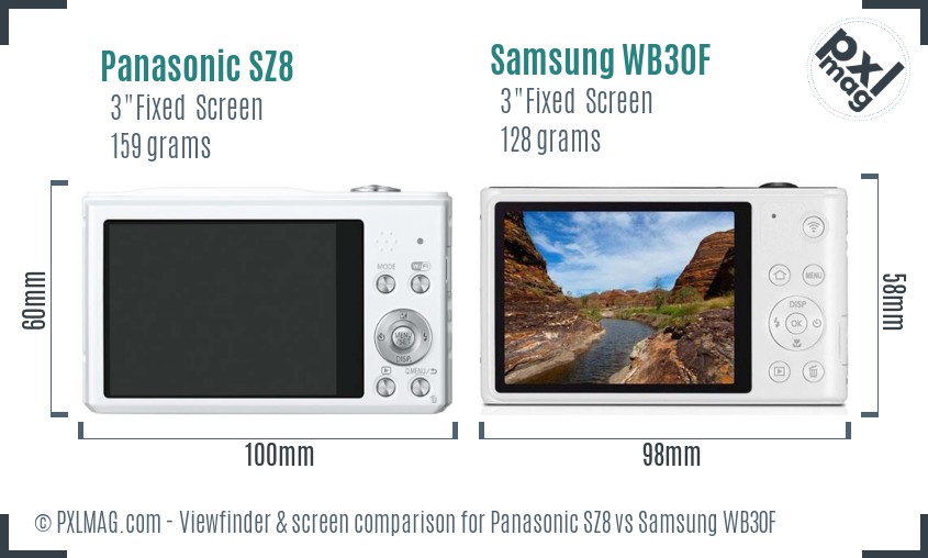 Panasonic SZ8 vs Samsung WB30F Screen and Viewfinder comparison