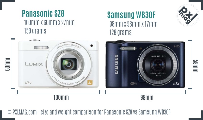 Panasonic SZ8 vs Samsung WB30F size comparison Panasonic SZ8 vs Samsung WB30F size comparison
