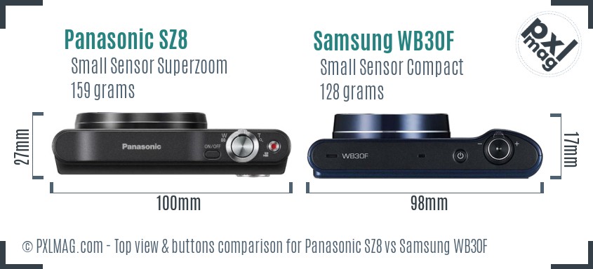 Panasonic SZ8 vs Samsung WB30F top view buttons comparison