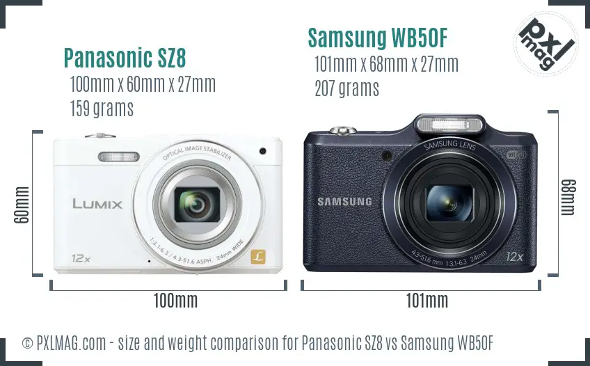 Panasonic SZ8 vs Samsung WB50F size comparison