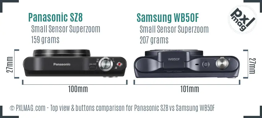 Panasonic SZ8 vs Samsung WB50F top view buttons comparison